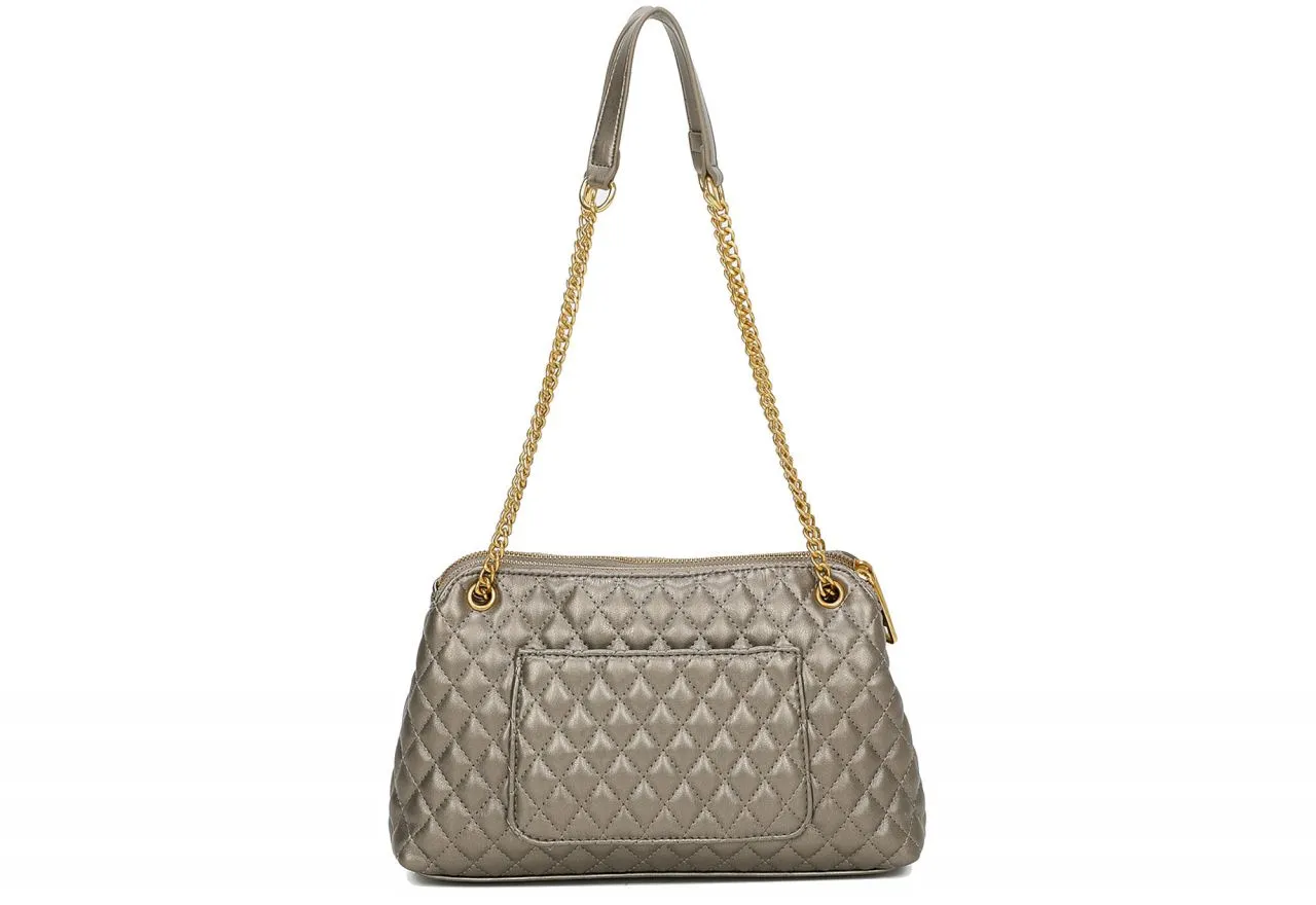 Bolso Acero Enguatado Rombos Asas Cadena Oro