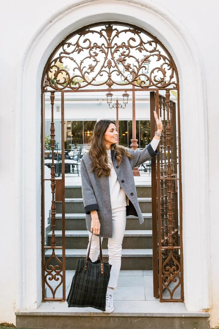 BOLSO DE LANA CON ASAS DE PIEL  VERDE  ANNE