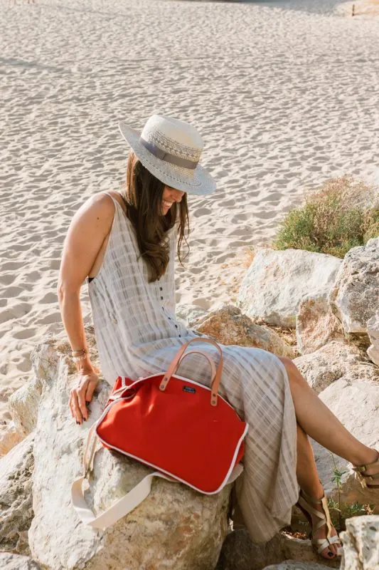 BOLSO DE LONETA DE ALGODóN CON ASAS DE PIEL  NARANJA COCOTTE