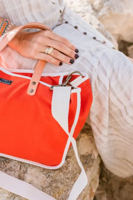 BOLSO DE LONETA DE ALGODóN CON ASAS DE PIEL  NARANJA COCOTTE