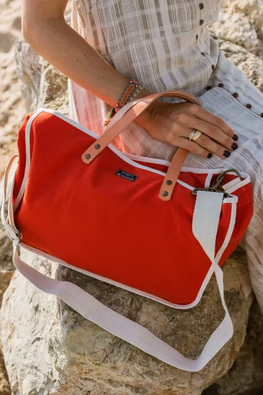 BOLSO DE LONETA DE ALGODóN CON ASAS DE PIEL  NARANJA COCOTTE