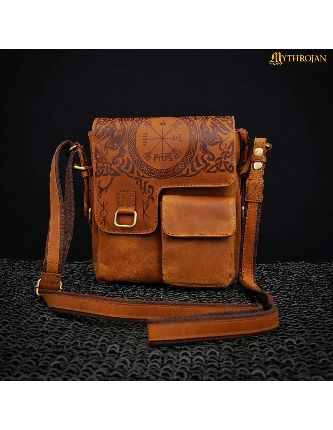 Bolso del viajero diseño Celta en cuero marrón