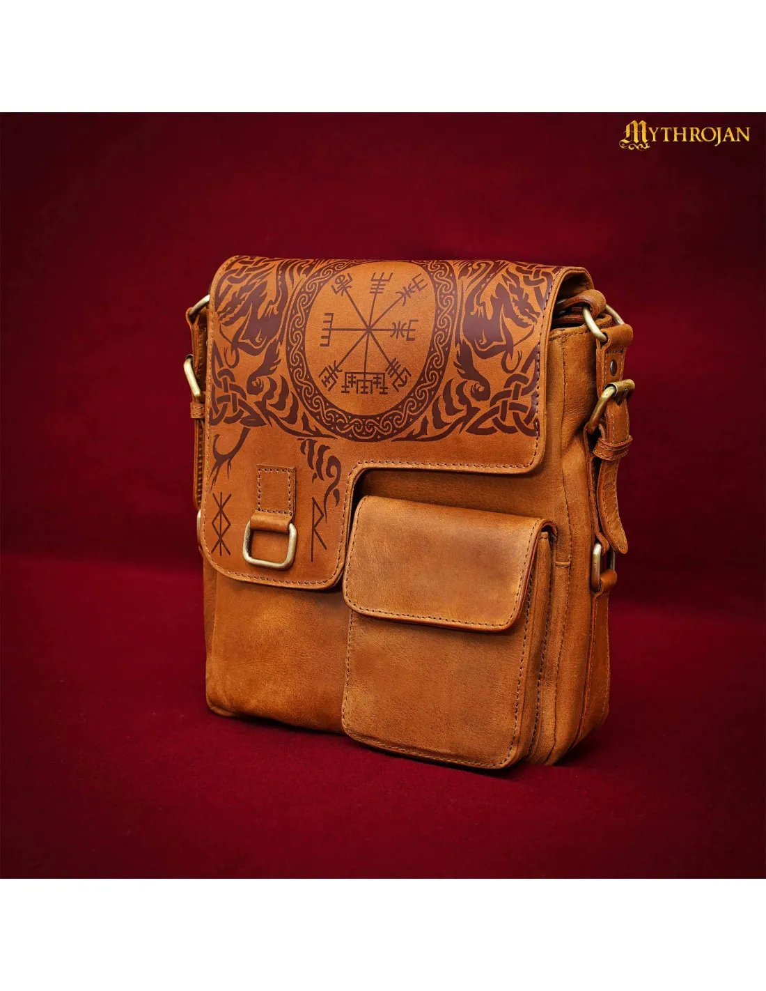 Bolso del viajero diseño Celta en cuero marrón
