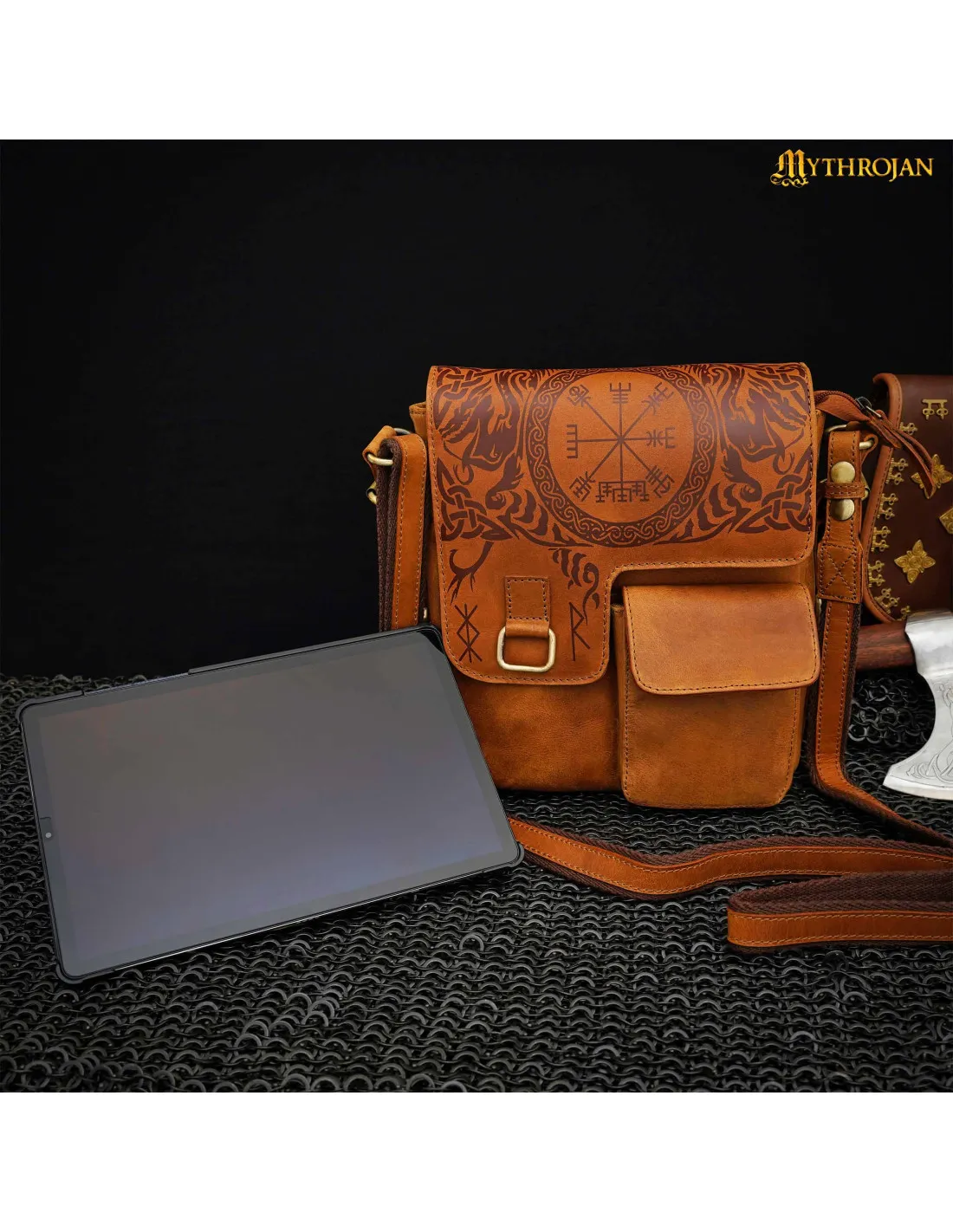 Bolso del viajero diseño Celta en cuero marrón