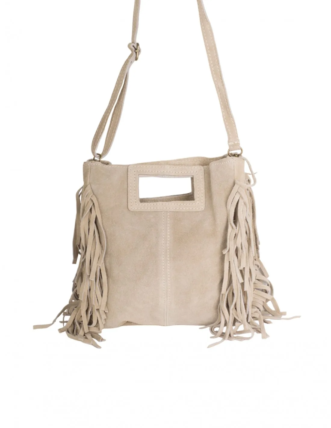 Bolso Flecos Serraje Beige