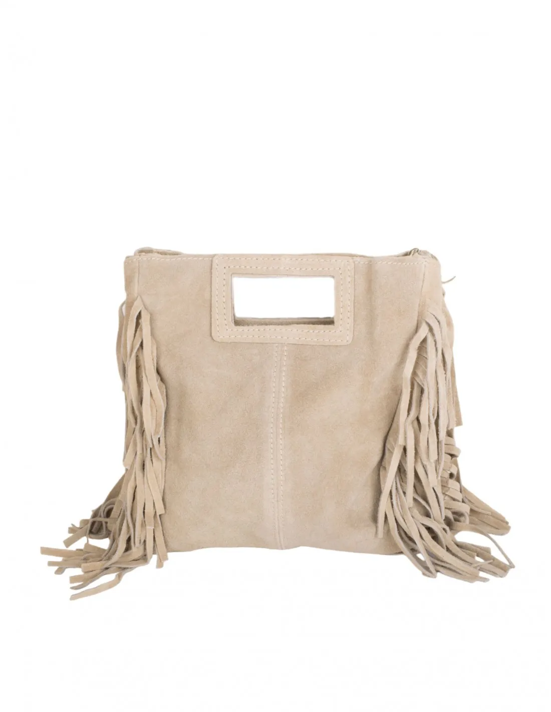 Bolso Flecos Serraje Beige