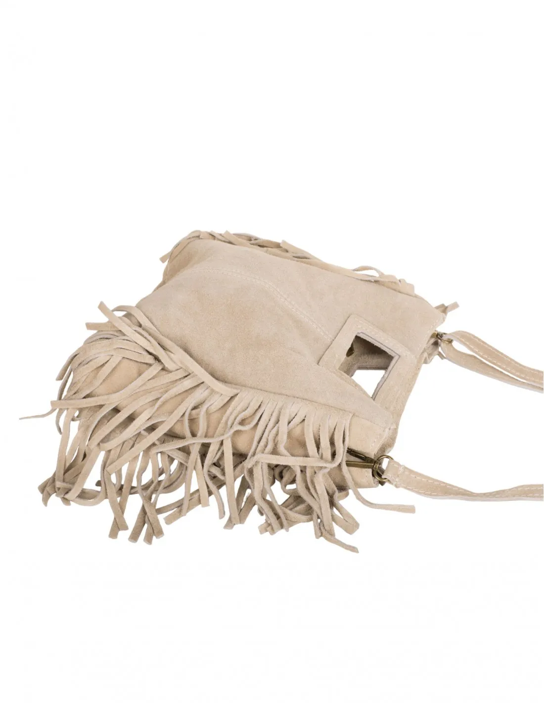 Bolso Flecos Serraje Beige