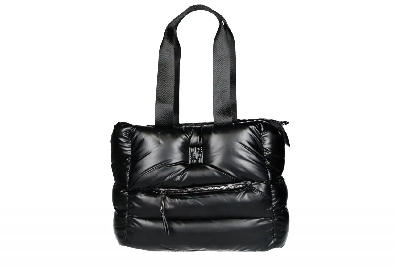 Bolso Grande Enguatado Negro Bolsillos Asas Colgar
