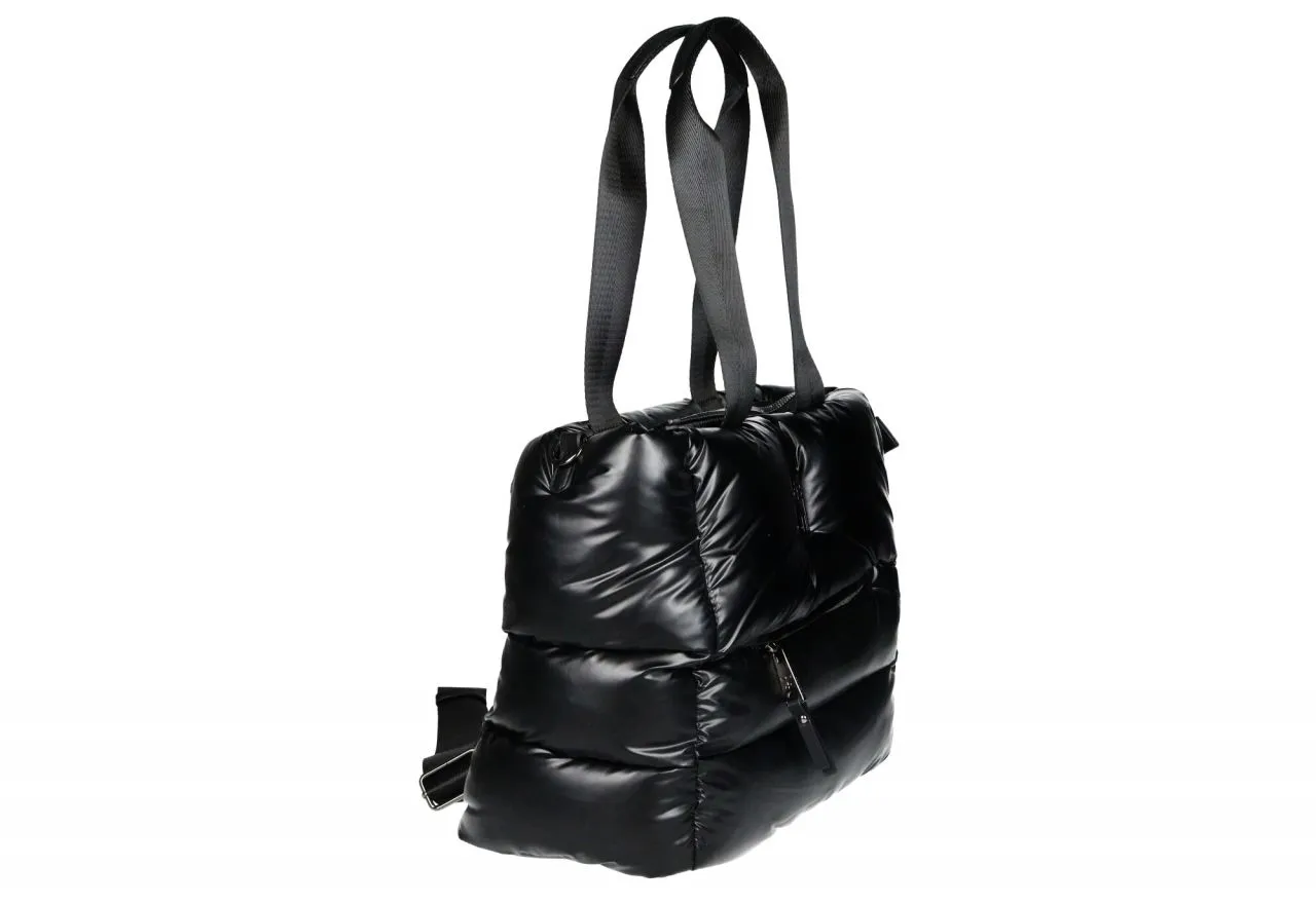 Bolso Grande Enguatado Negro Bolsillos Asas Colgar