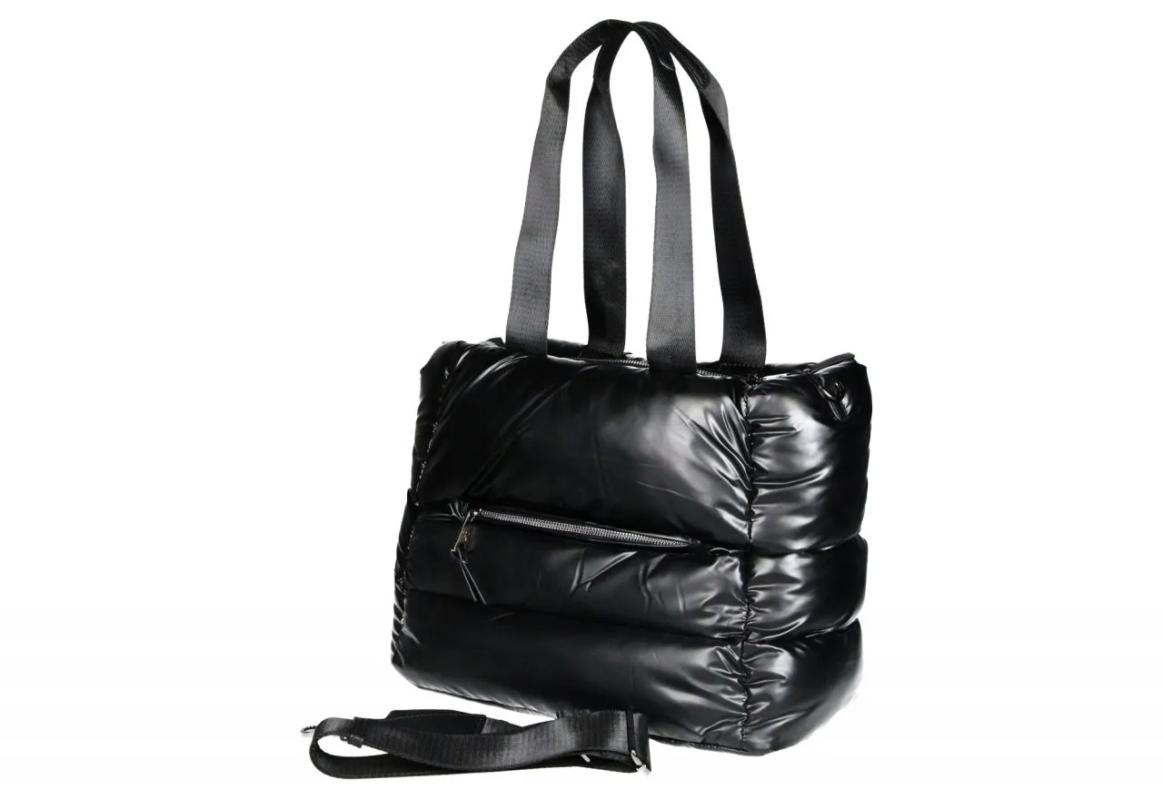 Bolso Grande Enguatado Negro Bolsillos Asas Colgar