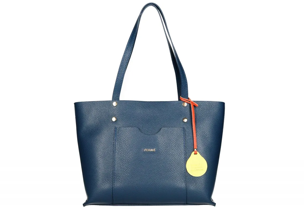 Bolso Piel Azul Asas Hombro Bolsillo Delantero