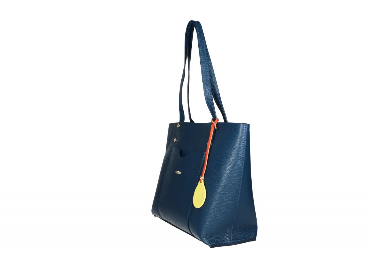 Bolso Piel Azul Asas Hombro Bolsillo Delantero