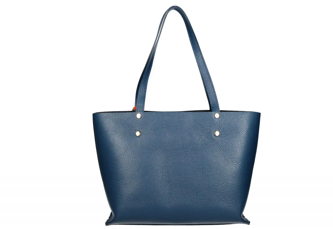 Bolso Piel Azul Asas Hombro Bolsillo Delantero