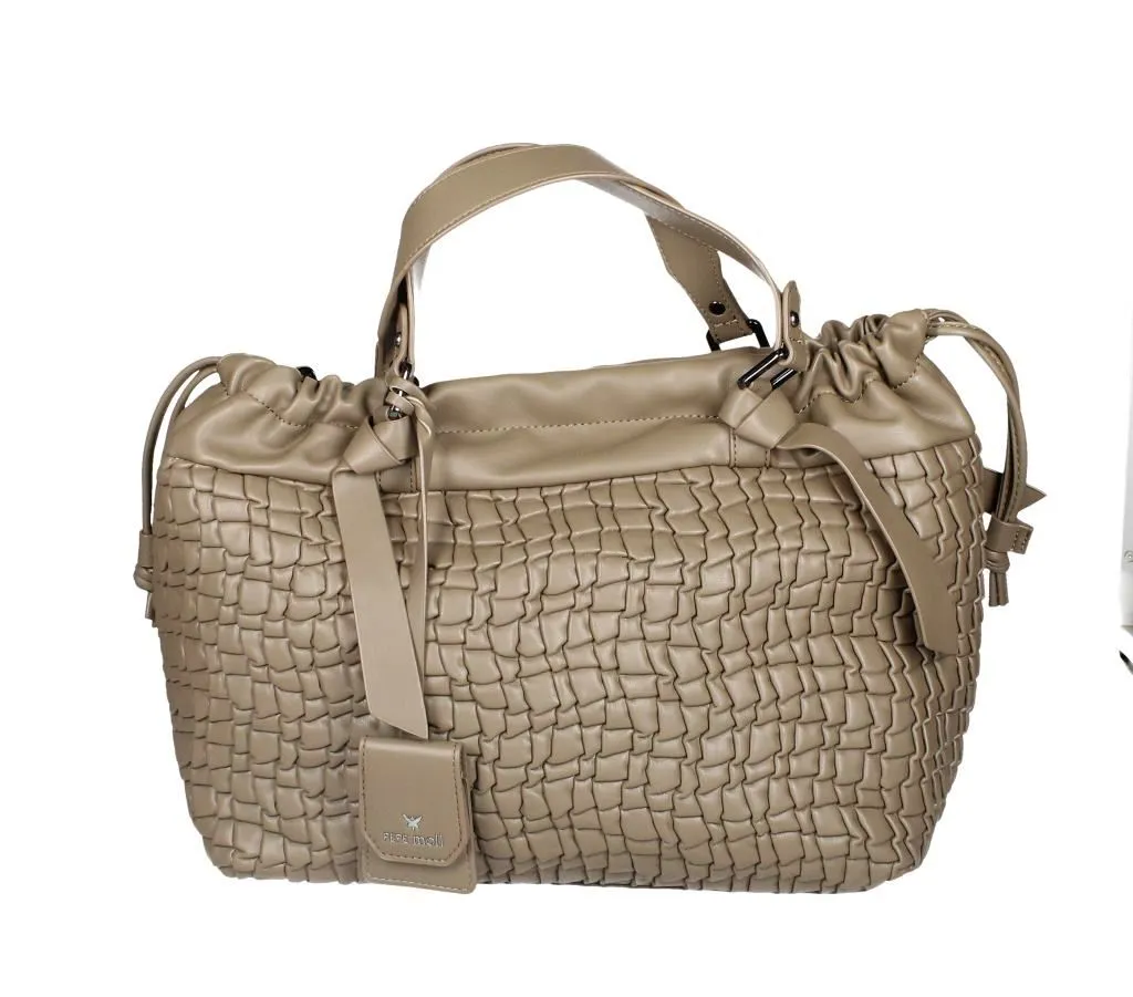 Bolso Taupe Plisado Dos Asas y Rizado