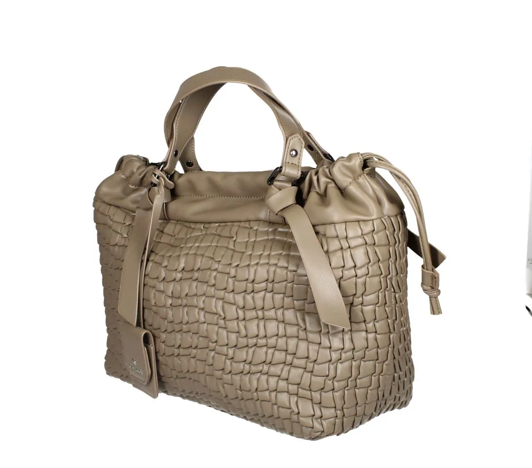 Bolso Taupe Plisado Dos Asas y Rizado