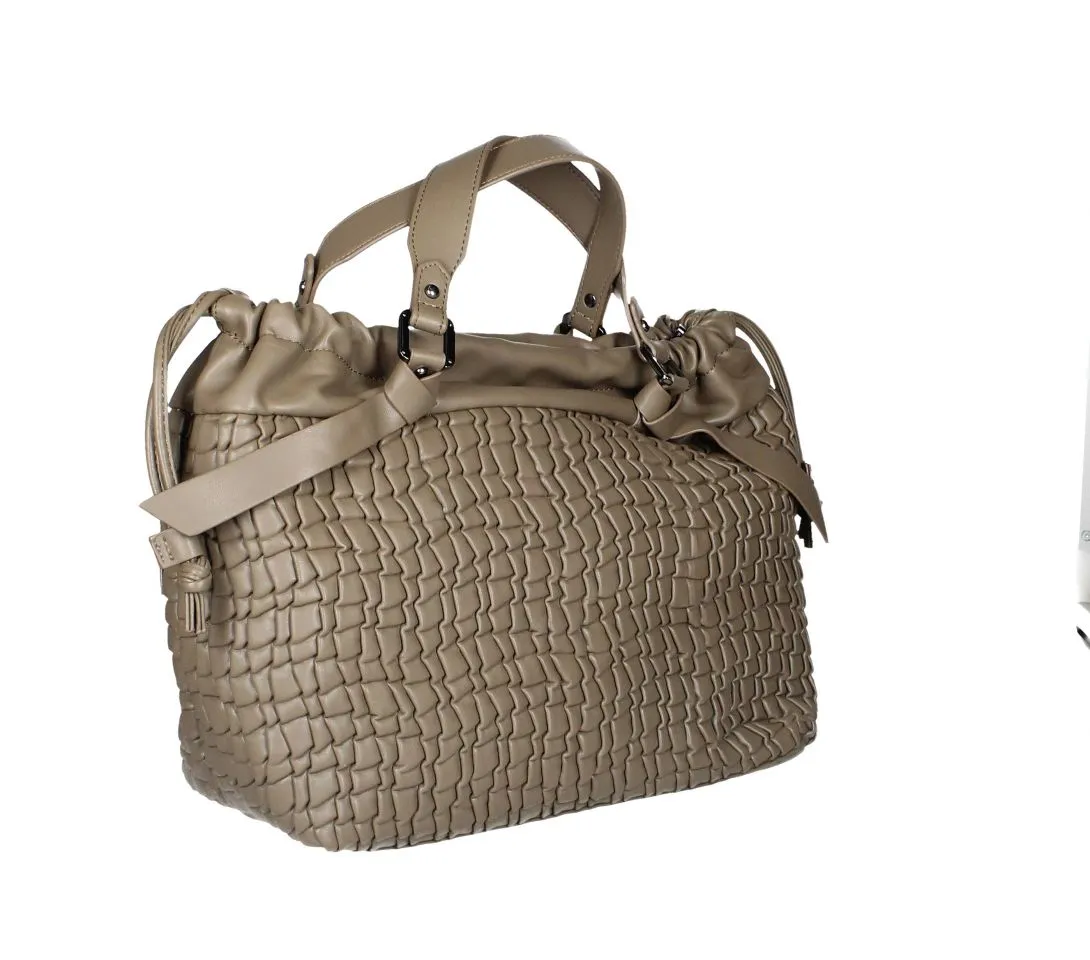 Bolso Taupe Plisado Dos Asas y Rizado