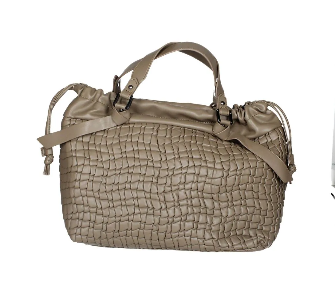 Bolso Taupe Plisado Dos Asas y Rizado
