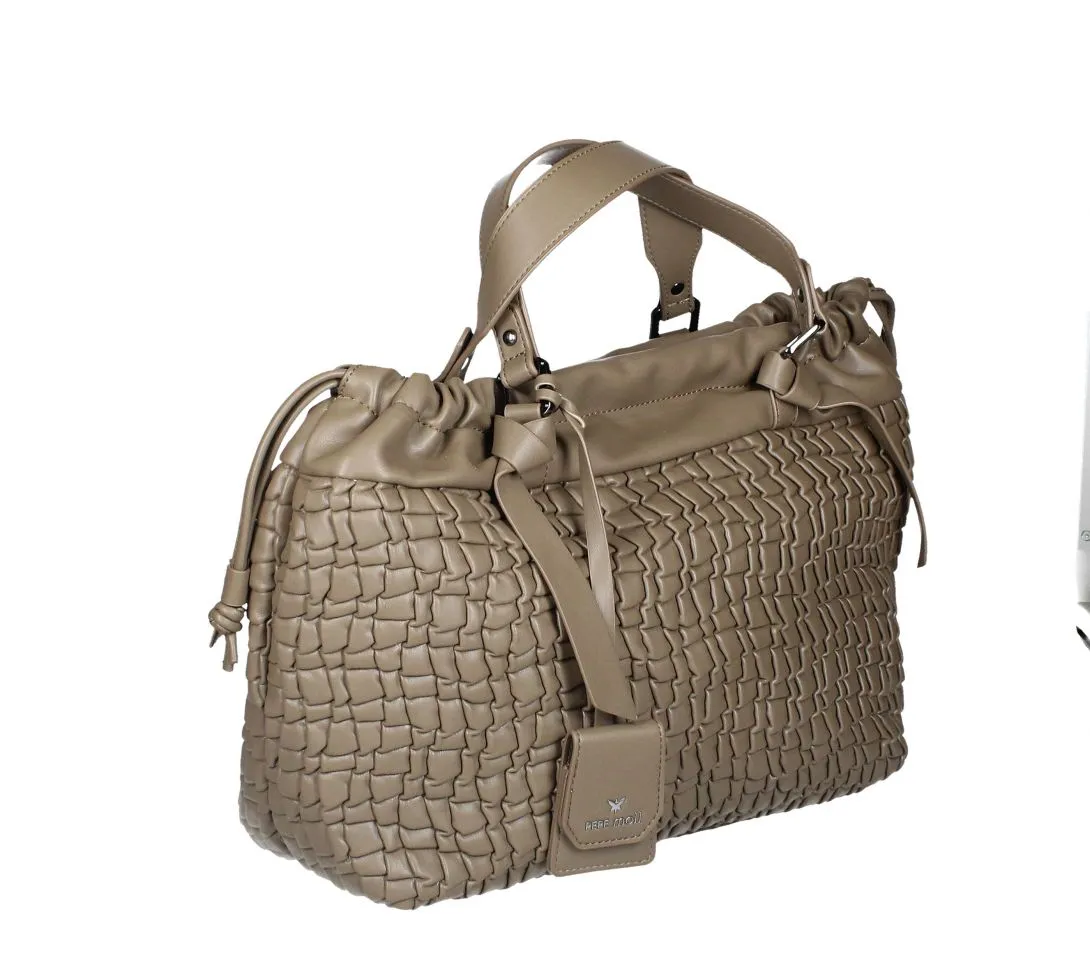 Bolso Taupe Plisado Dos Asas y Rizado