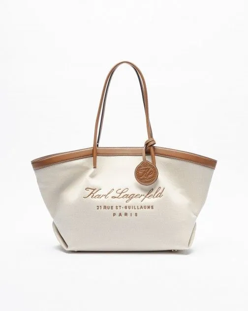 Bolso tote Karl Lagerfeld Hotel Karl MD Tote Canvas Beige
