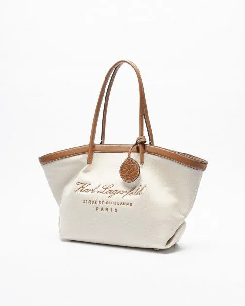 Bolso tote Karl Lagerfeld Hotel Karl MD Tote Canvas Beige