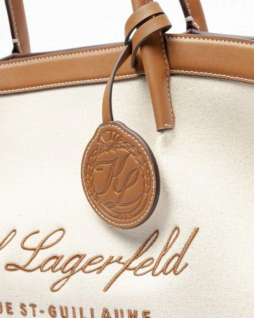 Bolso tote Karl Lagerfeld Hotel Karl MD Tote Canvas Beige