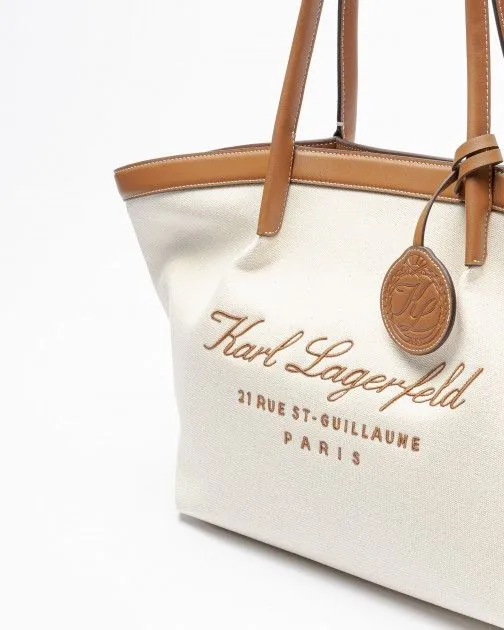 Bolso tote Karl Lagerfeld Hotel Karl MD Tote Canvas Beige