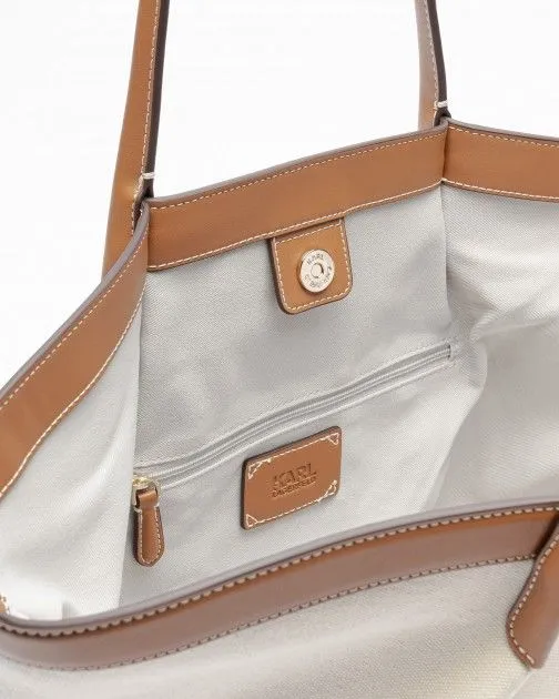 Bolso tote Karl Lagerfeld Hotel Karl MD Tote Canvas Beige