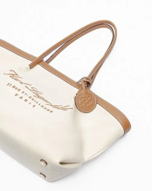 Bolso tote Karl Lagerfeld Hotel Karl MD Tote Canvas Beige