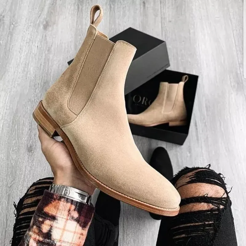 Botas Beige De Estilo Chelsea Para Hombre