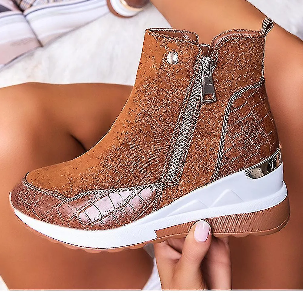 Botas de cuña para mujer Zip High Top Sneakers Zapatillas Zapatillas Zapatos