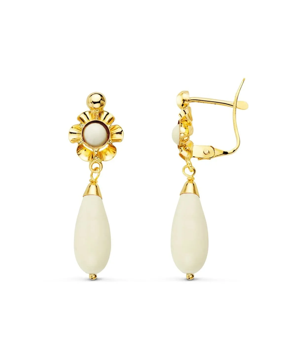 Boucles d'oreilles or 18k fille pierre blanche 30mm