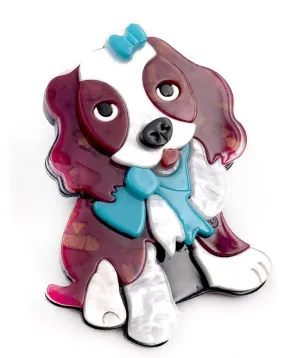 BROCHES DE ANIMALES PERRITO BEAGLE COQUETO CON LAZITO TURQUESA