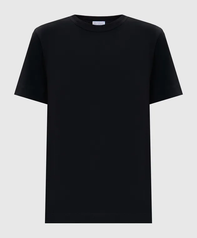 BRUNELLO CUCINELLI BLACK TSHIRT WITH MONIL LACE