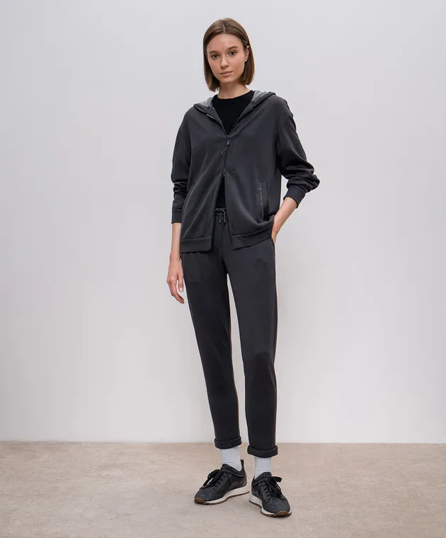 BRUNELLO CUCINELLI BLACK TSHIRT WITH MONIL LACE