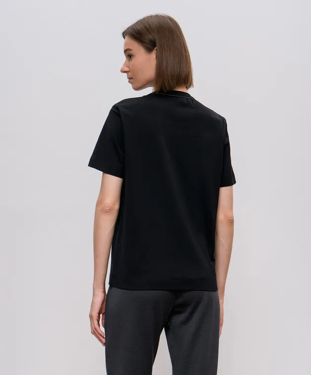 BRUNELLO CUCINELLI BLACK TSHIRT WITH MONIL LACE