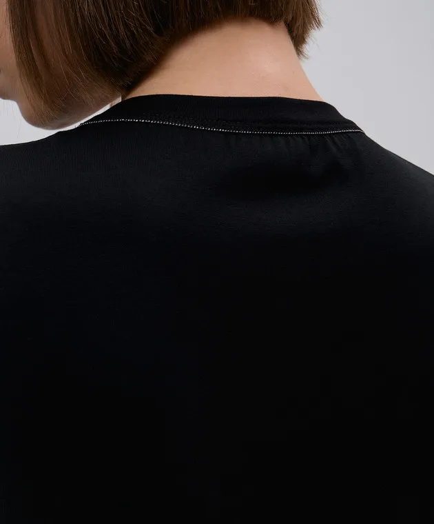 BRUNELLO CUCINELLI BLACK TSHIRT WITH MONIL LACE