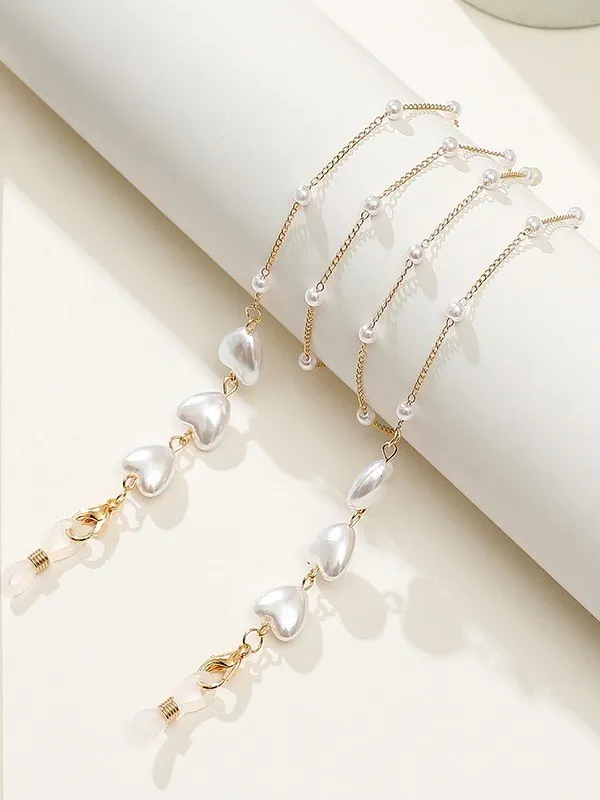 Cadena de anteojos con perla de imitación con patrón de corazón