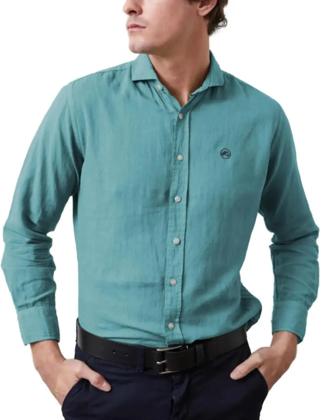 Camisa Altonadock turquesa de lino Regular fit para hombre