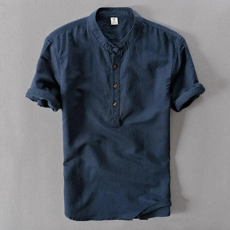 Camisa Corta De Lino Y Algodón Para Hombre