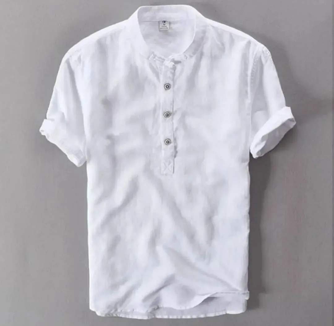 Camisa Corta De Lino Y Algodón Para Hombre