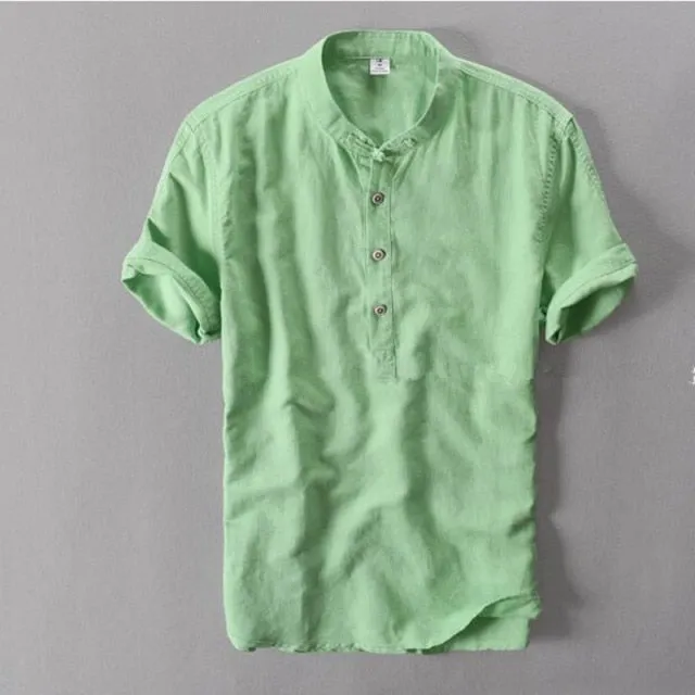 Camisa Corta De Lino Y Algodón Para Hombre