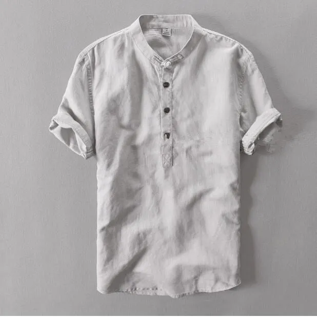 Camisa Corta De Lino Y Algodón Para Hombre