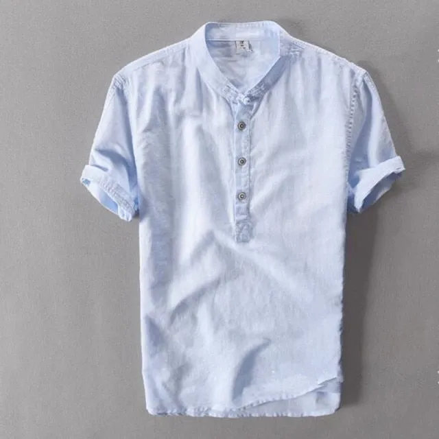 Camisa Corta De Lino Y Algodón Para Hombre