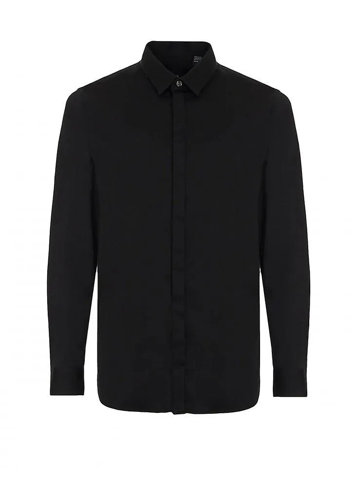 Camisa de algodón elástico de manga larga Armani Exchange para hombre negro