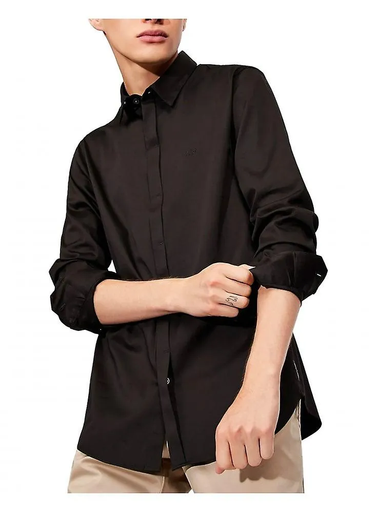 Camisa de algodón elástico de manga larga Armani Exchange para hombre negro