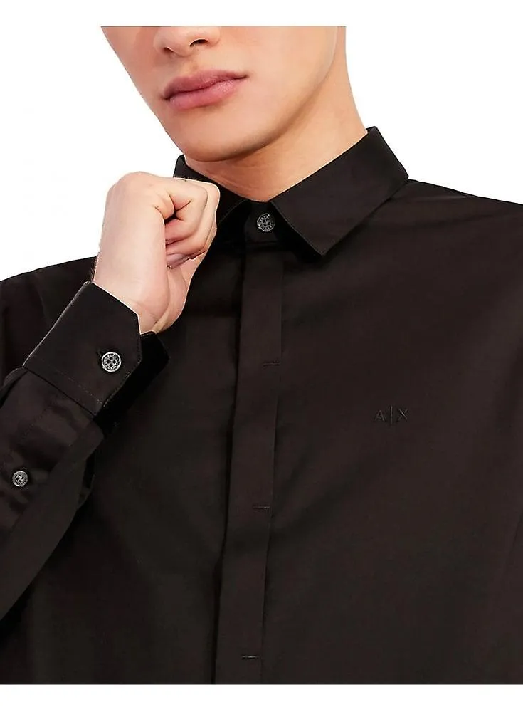 Camisa de algodón elástico de manga larga Armani Exchange para hombre negro