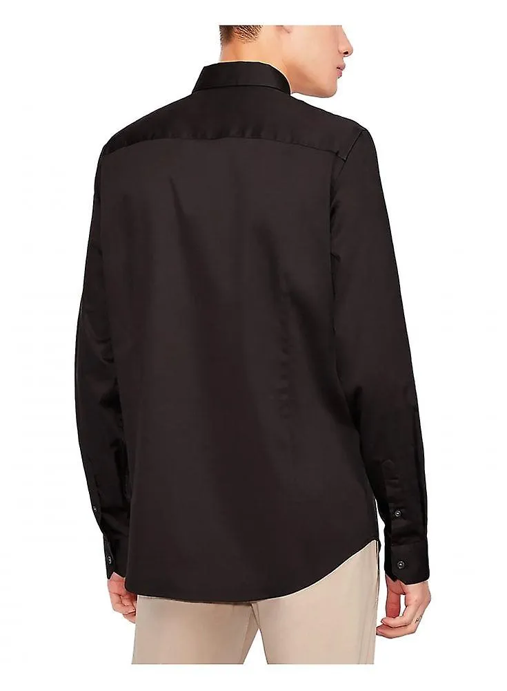 Camisa de algodón elástico de manga larga Armani Exchange para hombre negro