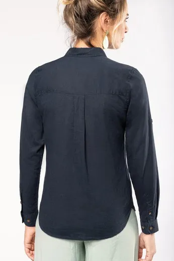 Camisa de lino y algodón de manga larga para mujer