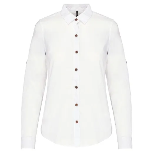 Camisa de lino y algodón de manga larga para mujer
