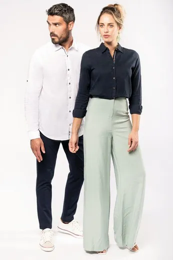 Camisa de lino y algodón de manga larga para mujer
